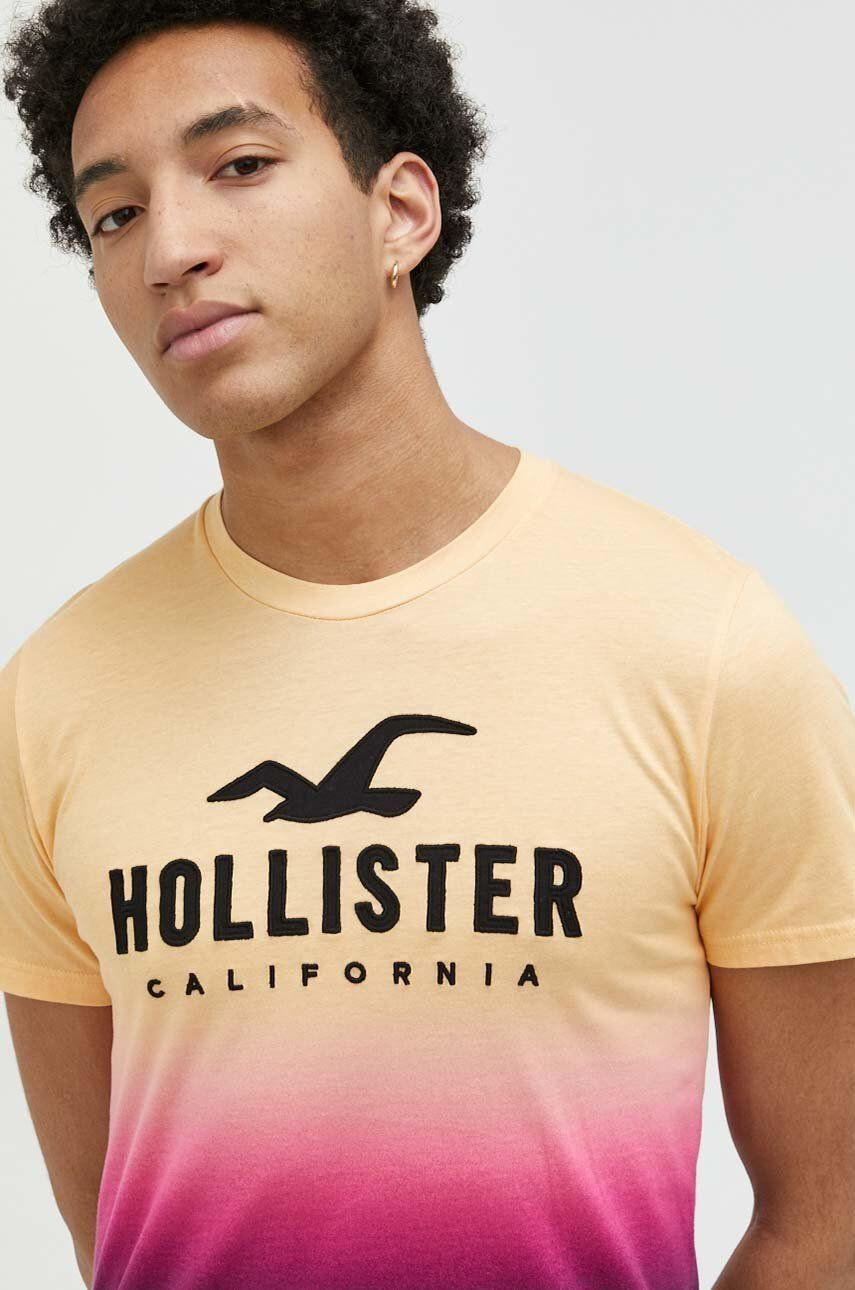 Hollister Co. tricou din bumbac culoarea galben modelator - Pled.ro