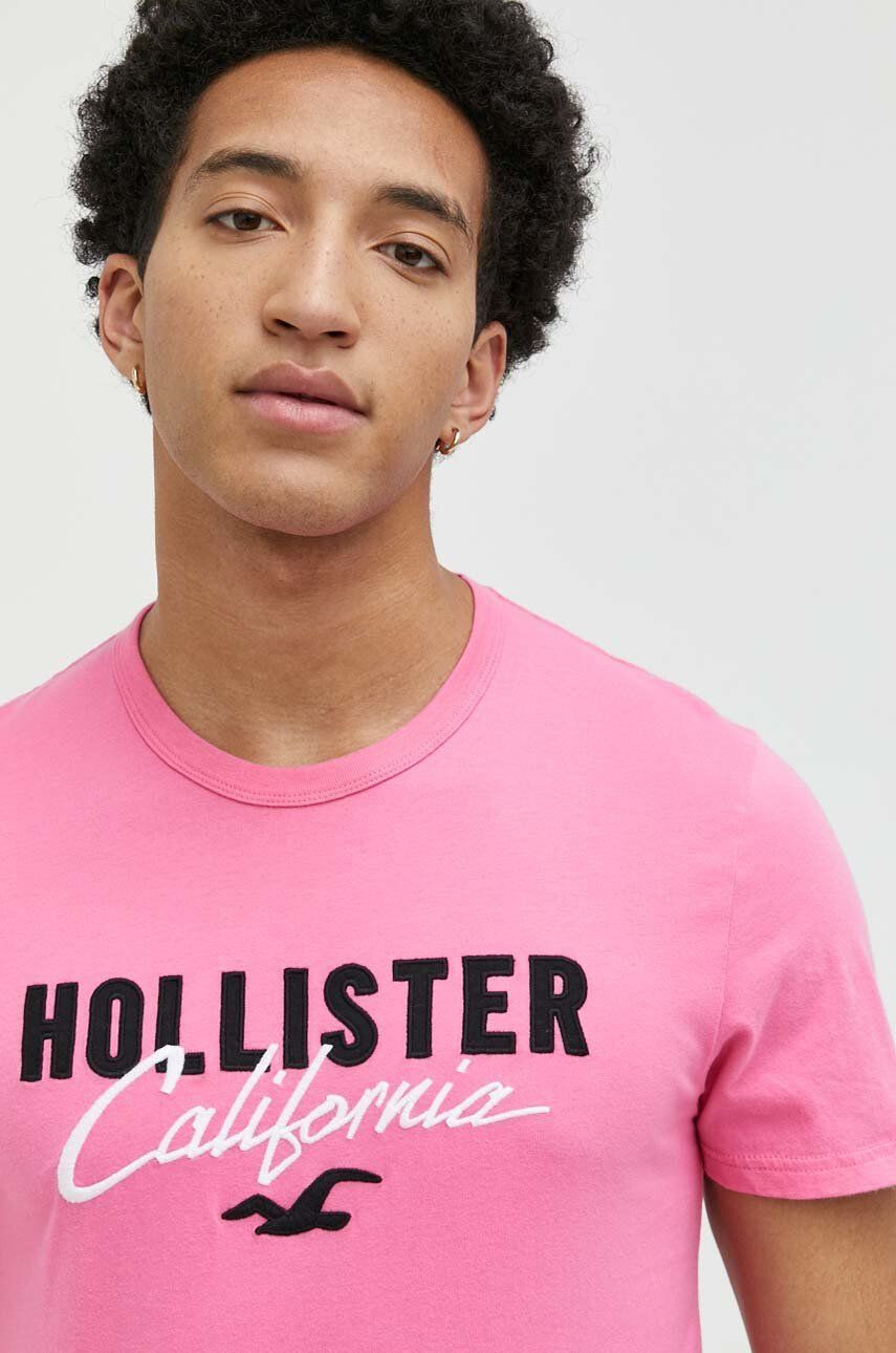 Hollister Co. tricou din bumbac culoarea roz cu imprimeu - Pled.ro