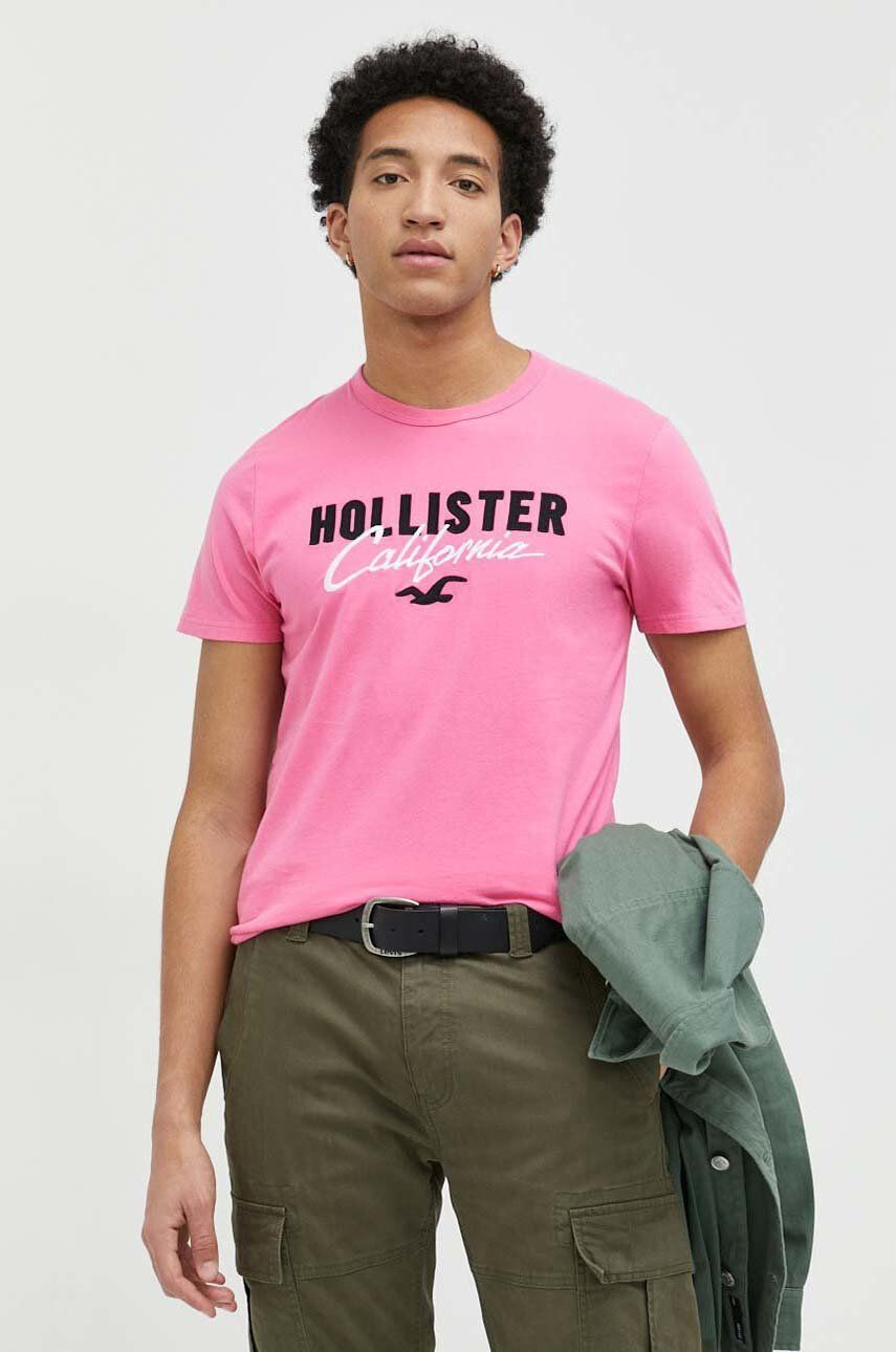 Hollister Co. tricou din bumbac culoarea roz cu imprimeu - Pled.ro