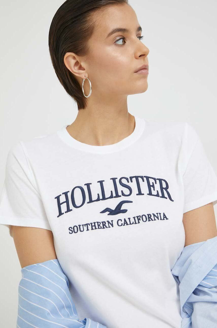 Hollister Co. tricou din bumbac culoarea alb - Pled.ro