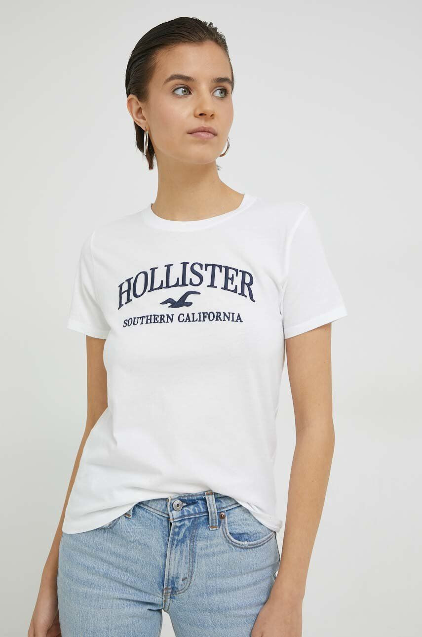 Hollister Co. tricou din bumbac culoarea alb - Pled.ro