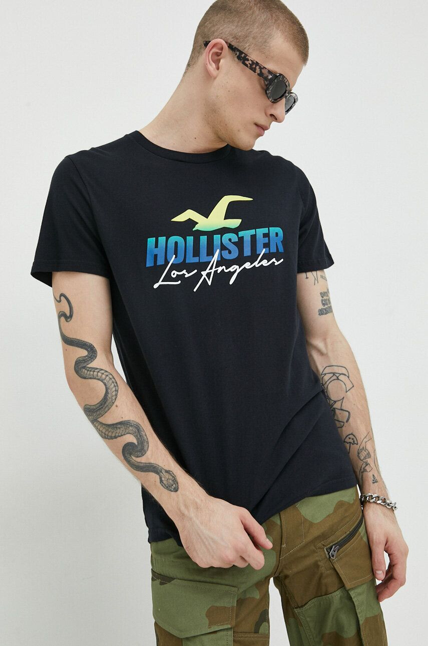 Hollister Co. tricou din bumbac culoarea negru cu imprimeu - Pled.ro