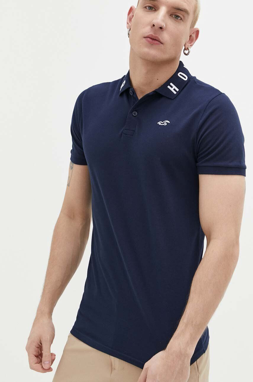 Hollister Co. tricou polo barbati culoarea bej neted - Pled.ro