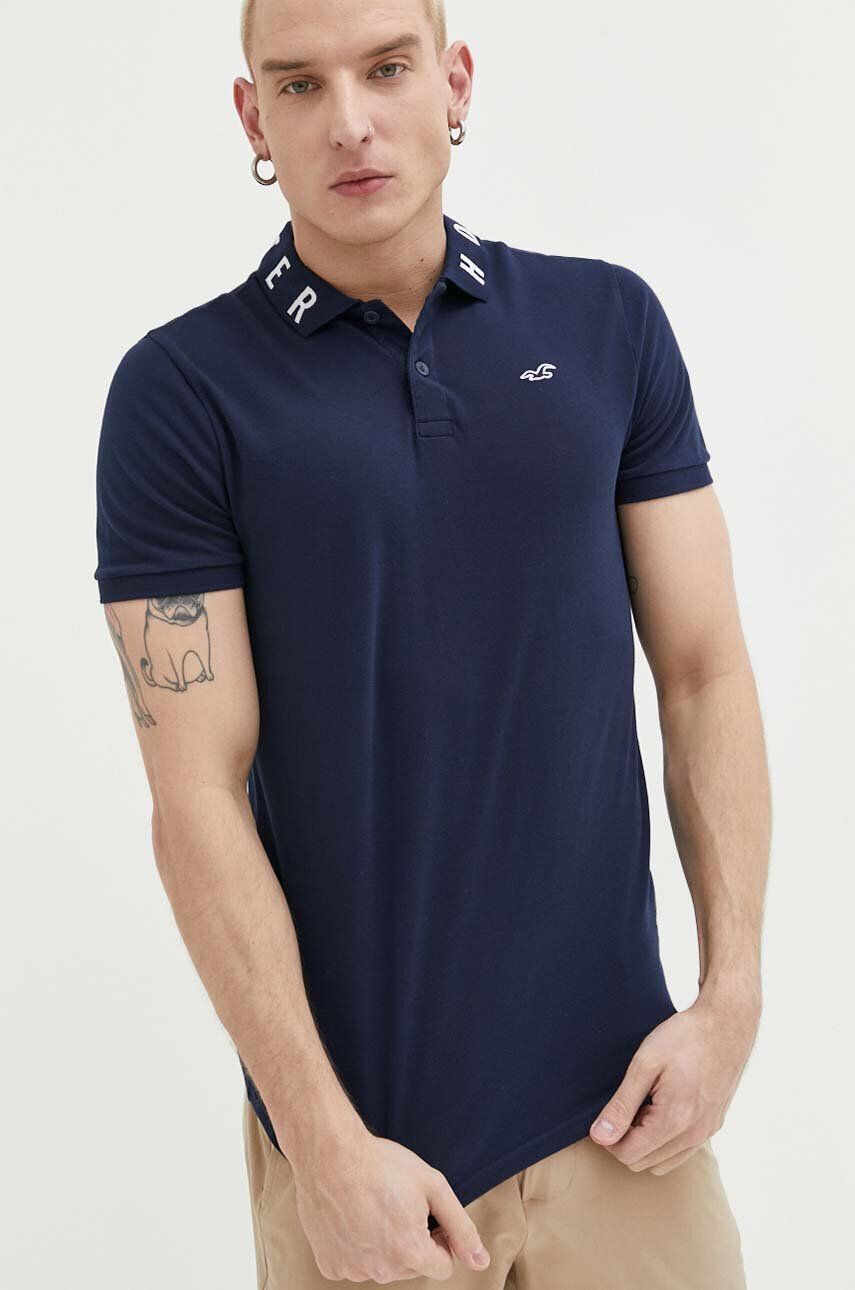 Hollister Co. tricou polo barbati culoarea bej neted - Pled.ro