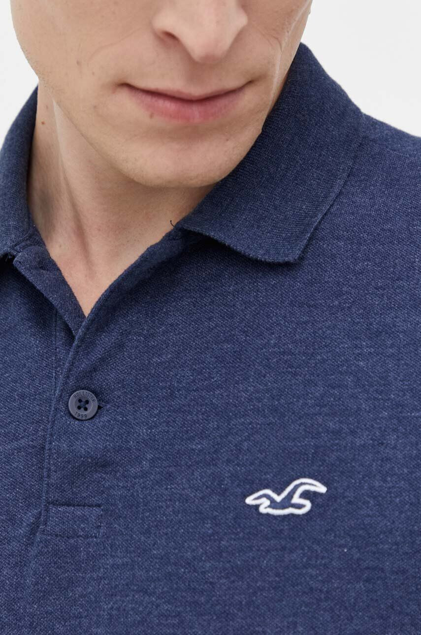 Hollister Co. tricou polo barbati culoarea albastru marin neted - Pled.ro