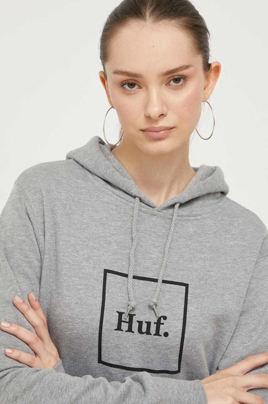 Huf bluza culoarea negru cu glugă cu imprimeu - Pled.ro