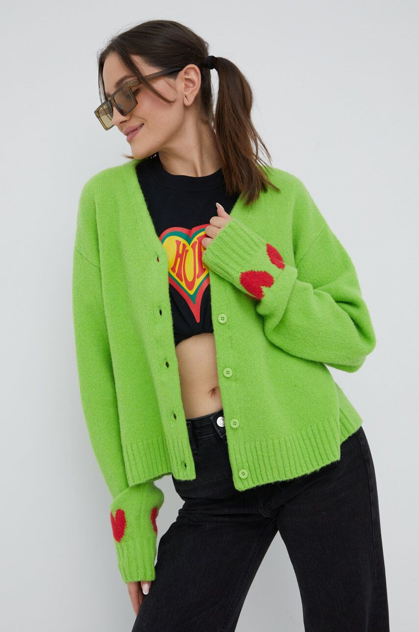 Huf cardigan din amestec de lana femei culoarea verde - Pled.ro