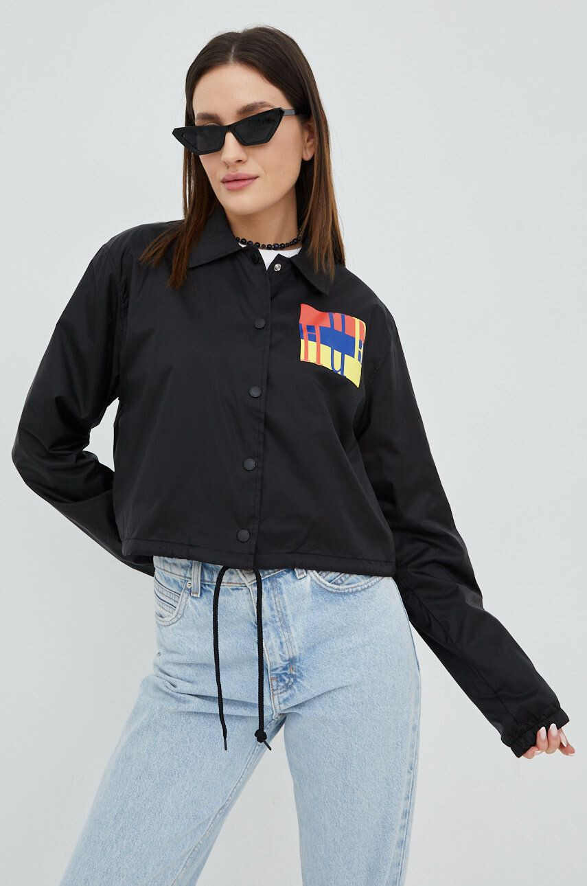 Huf geaca femei culoarea negru de tranzitie oversize - Pled.ro