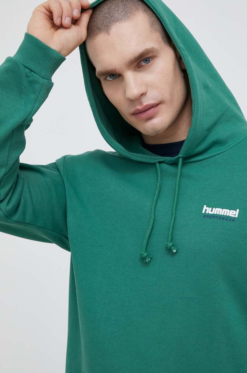 Hummel hanorac de bumbac barbati culoarea verde cu glugă cu imprimeu - Pled.ro