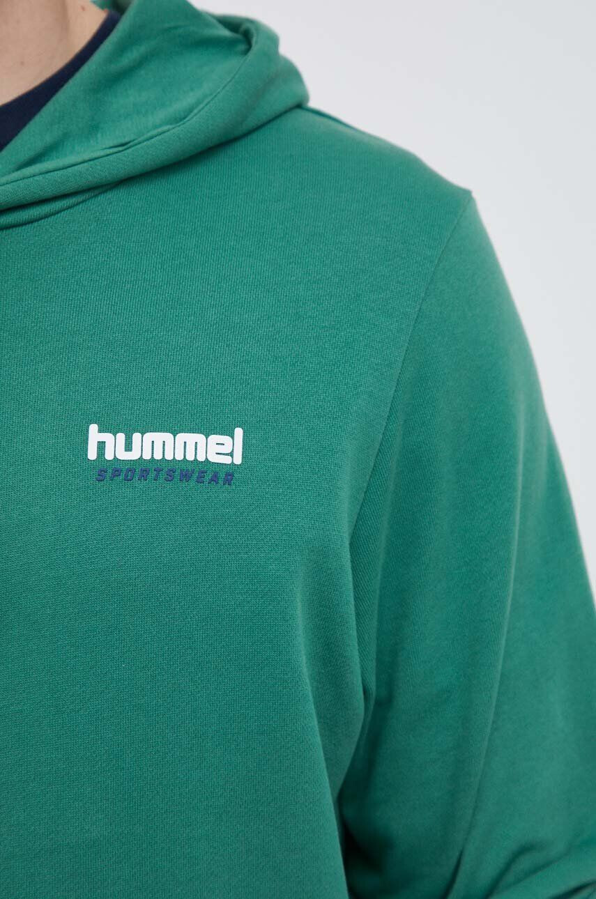 Hummel hanorac de bumbac barbati culoarea verde cu glugă cu imprimeu - Pled.ro