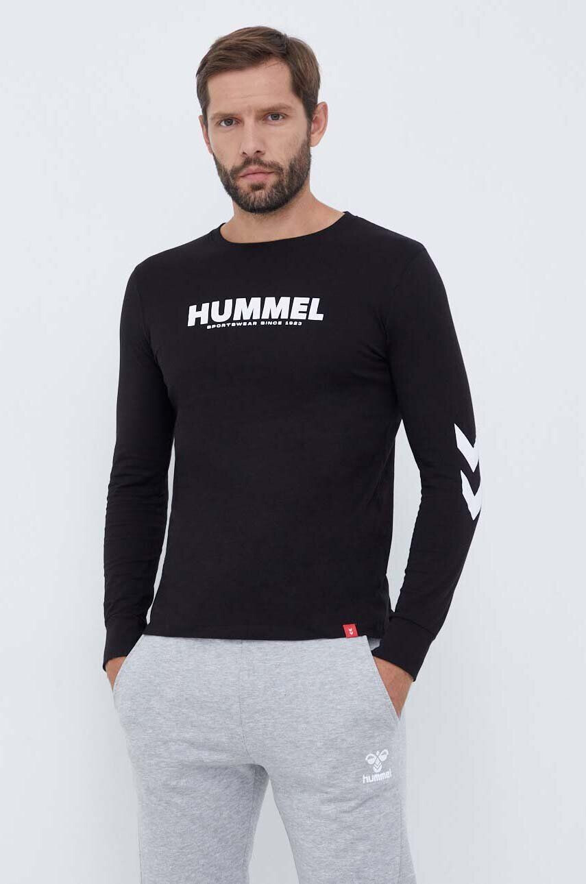 Hummel longsleeve din bumbac culoarea negru cu imprimeu - Pled.ro