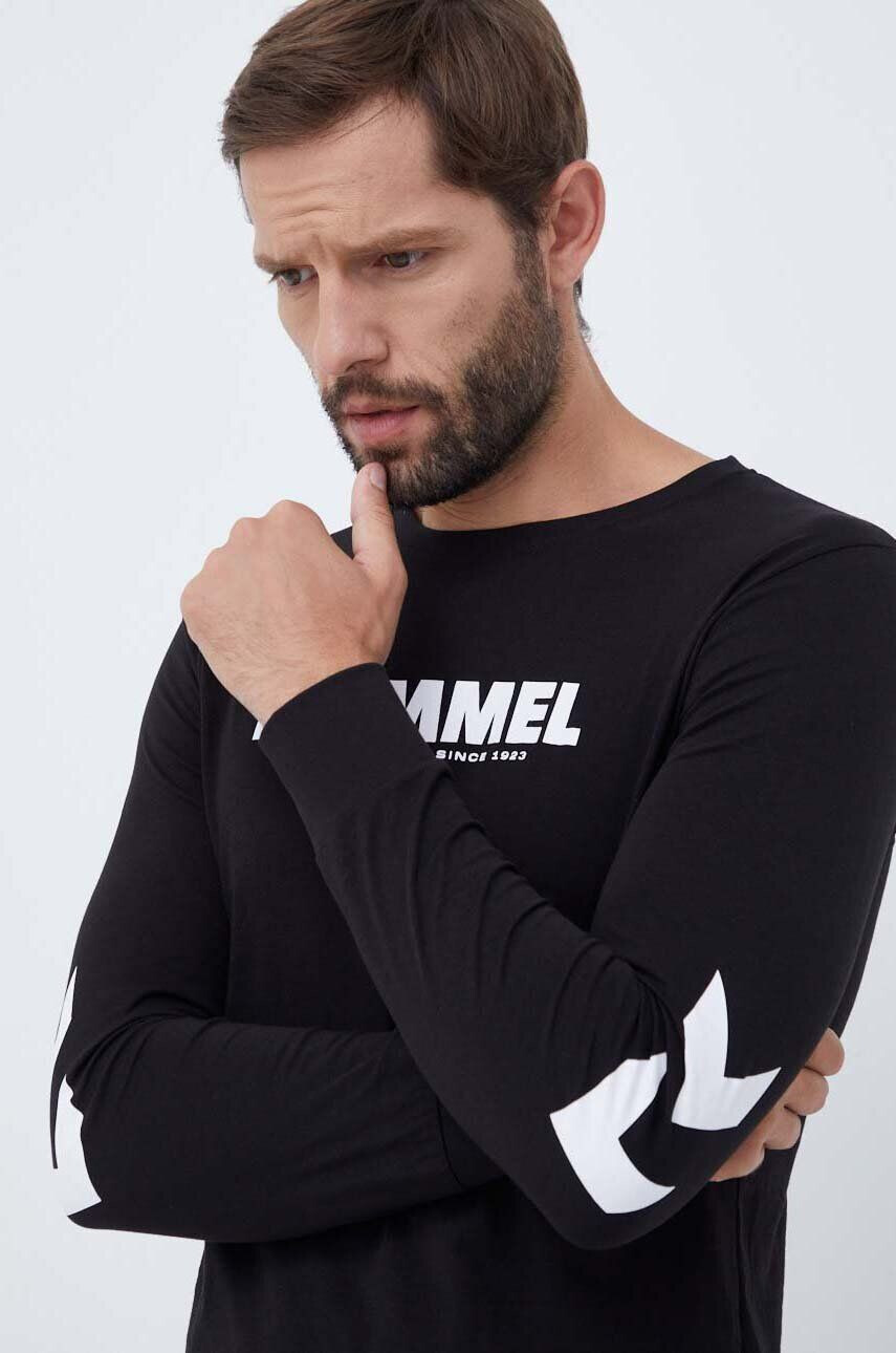 Hummel longsleeve din bumbac culoarea negru cu imprimeu - Pled.ro