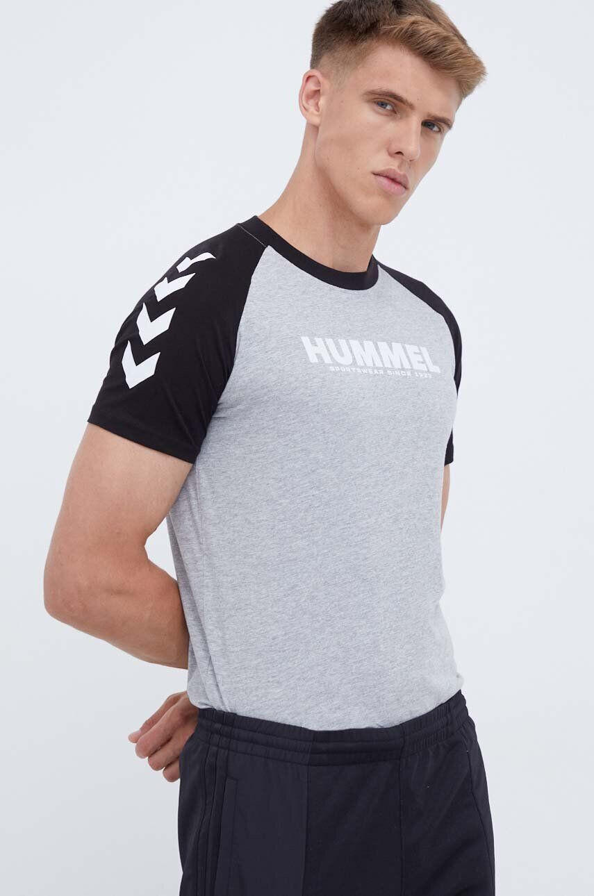 Hummel tricou barbati culoarea gri cu imprimeu - Pled.ro