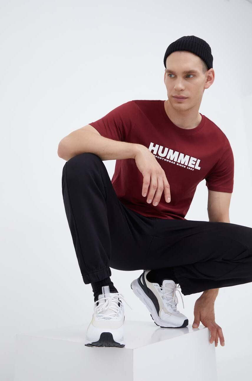 Hummel tricou din bumbac culoarea bordo cu imprimeu - Pled.ro