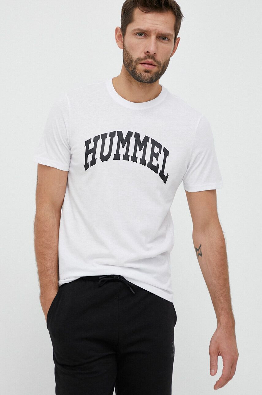 Hummel tricou din bumbac culoarea alb cu imprimeu - Pled.ro