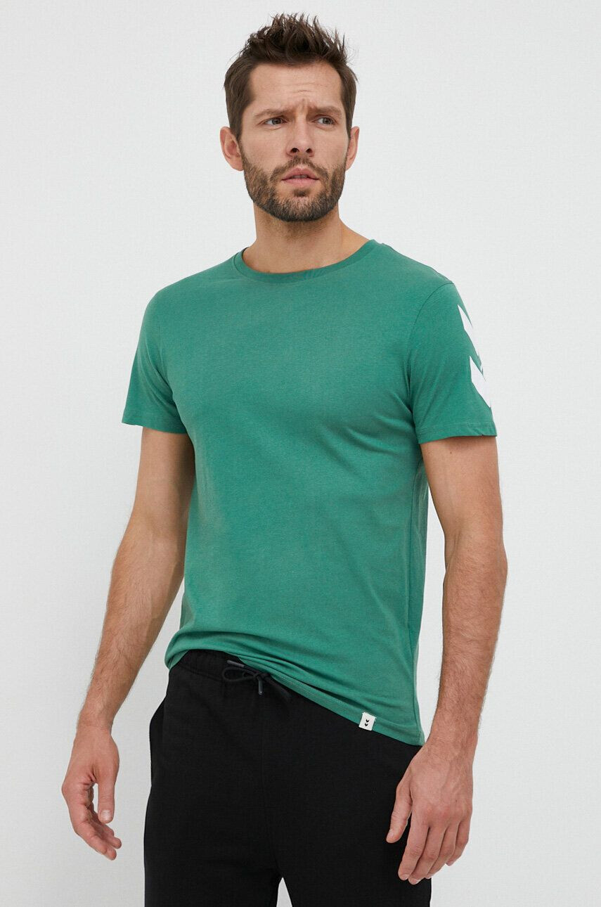 Hummel tricou din bumbac culoarea verde cu imprimeu - Pled.ro