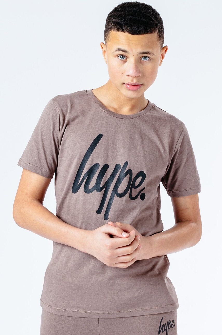 Hype Tricou copii SCRIPT culoarea maro cu imprimeu - Pled.ro