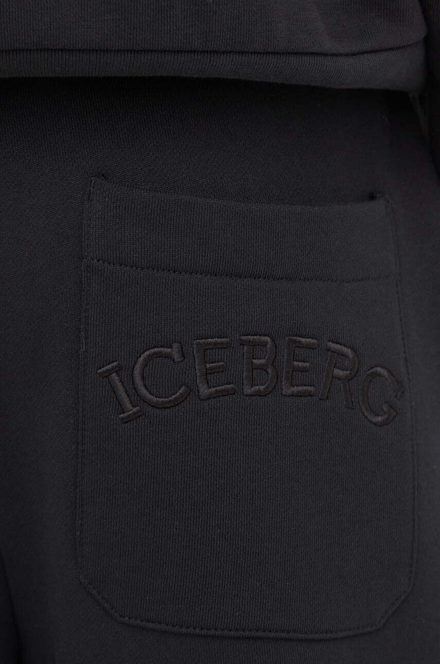 Iceberg pantaloni de trening din bumbac culoarea negru neted - Pled.ro