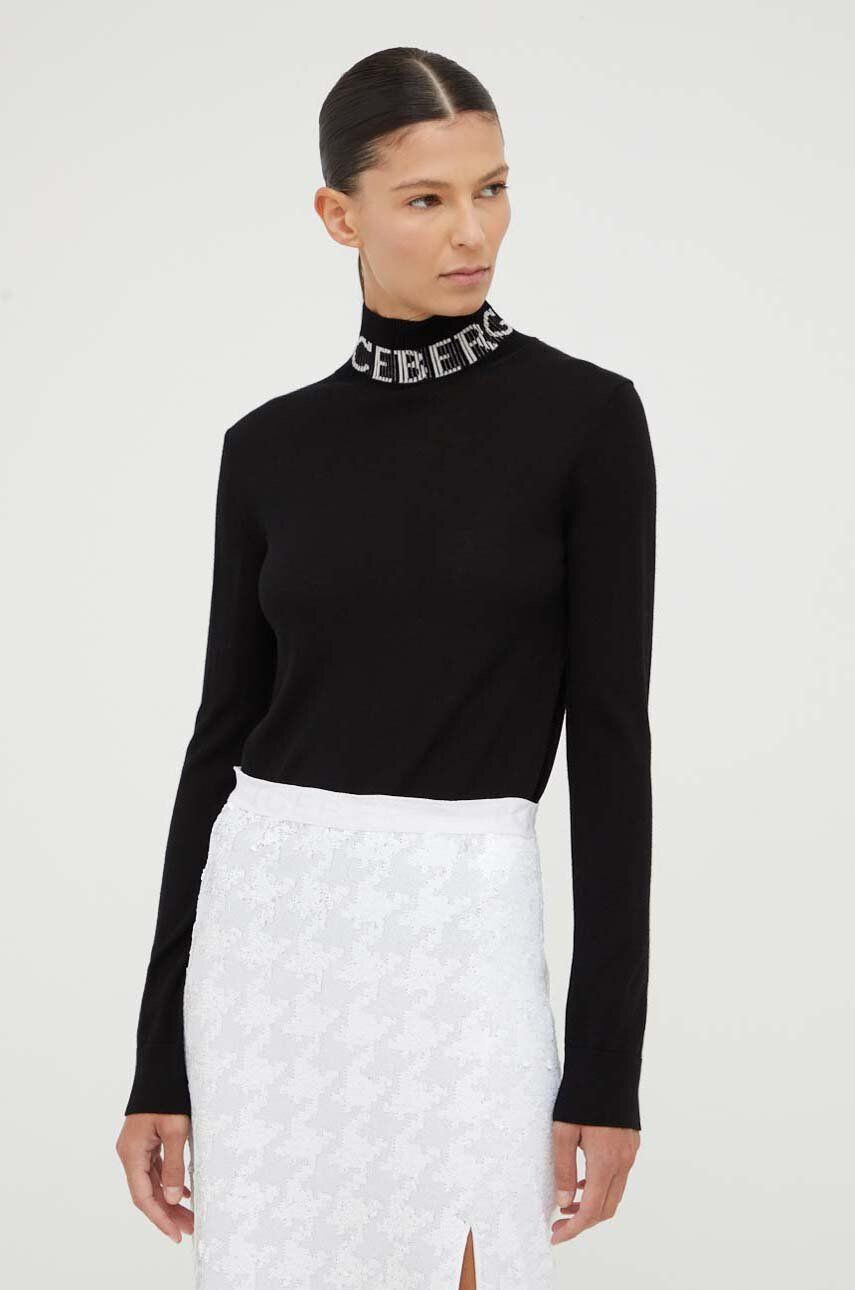 Iceberg pulover de lana femei culoarea negru light cu guler - Pled.ro