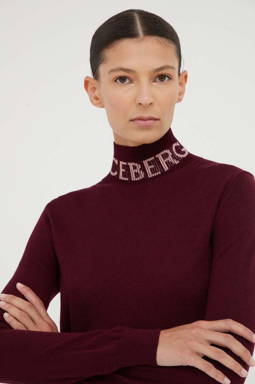 Iceberg pulover de lana femei culoarea bordo light cu guler - Pled.ro