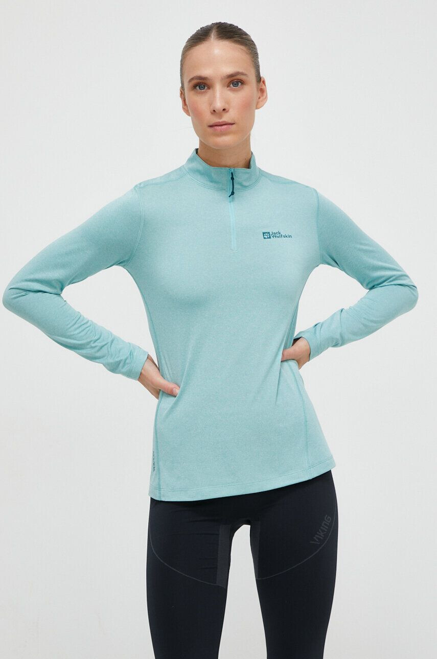 Jack Wolfskin longsleeve sport Sky Thermal culoarea turcoaz cu turtleneck - Pled.ro