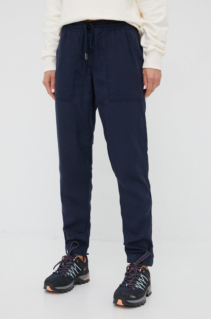 Jack Wolfskin pantaloni de exterior Mojave femei culoarea albastru marin drept medium waist - Pled.ro