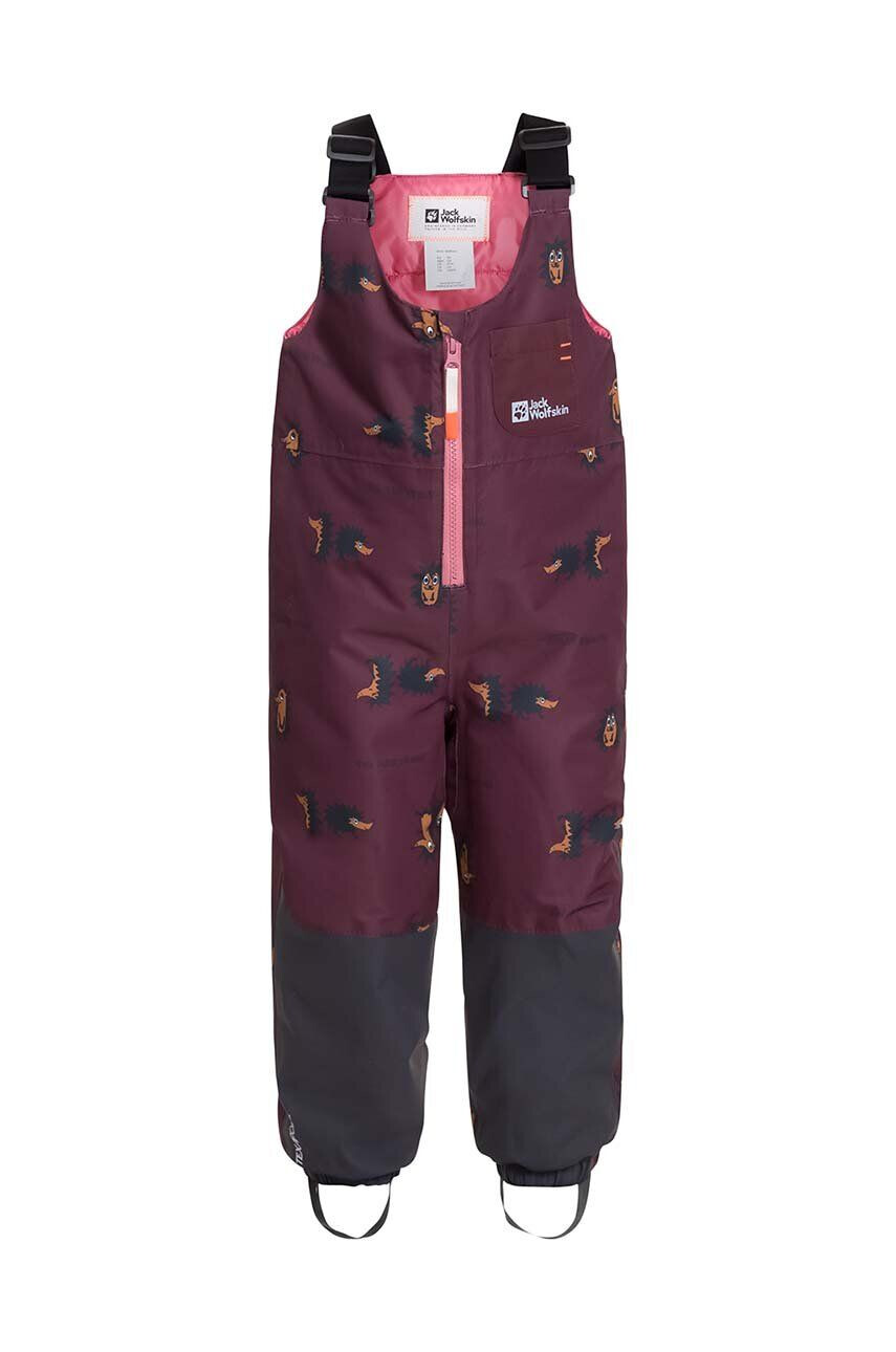 Jack Wolfskin pantaloni pentru sporturi de iarna pentru copii GLEEL 2L INS PRINT BIB culoarea bordo - Pled.ro