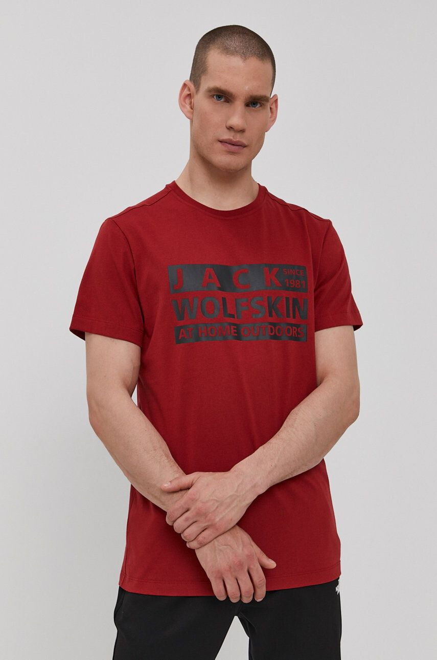 Jack Wolfskin Tricou bărbați culoarea bordo cu imprimeu - Pled.ro