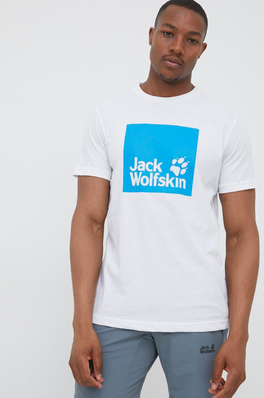 Jack Wolfskin tricou barbati culoarea alb cu imprimeu - Pled.ro