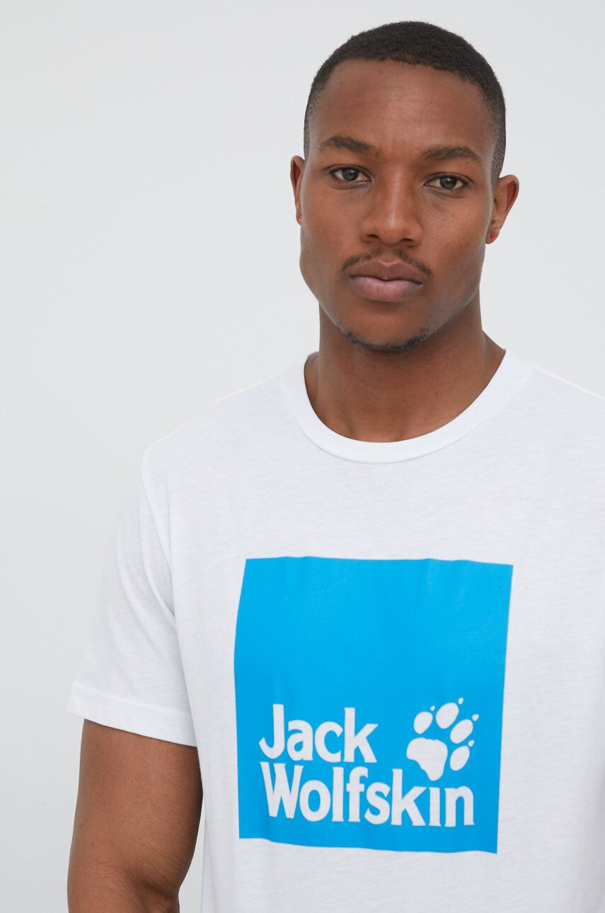 Jack Wolfskin tricou barbati culoarea alb cu imprimeu - Pled.ro