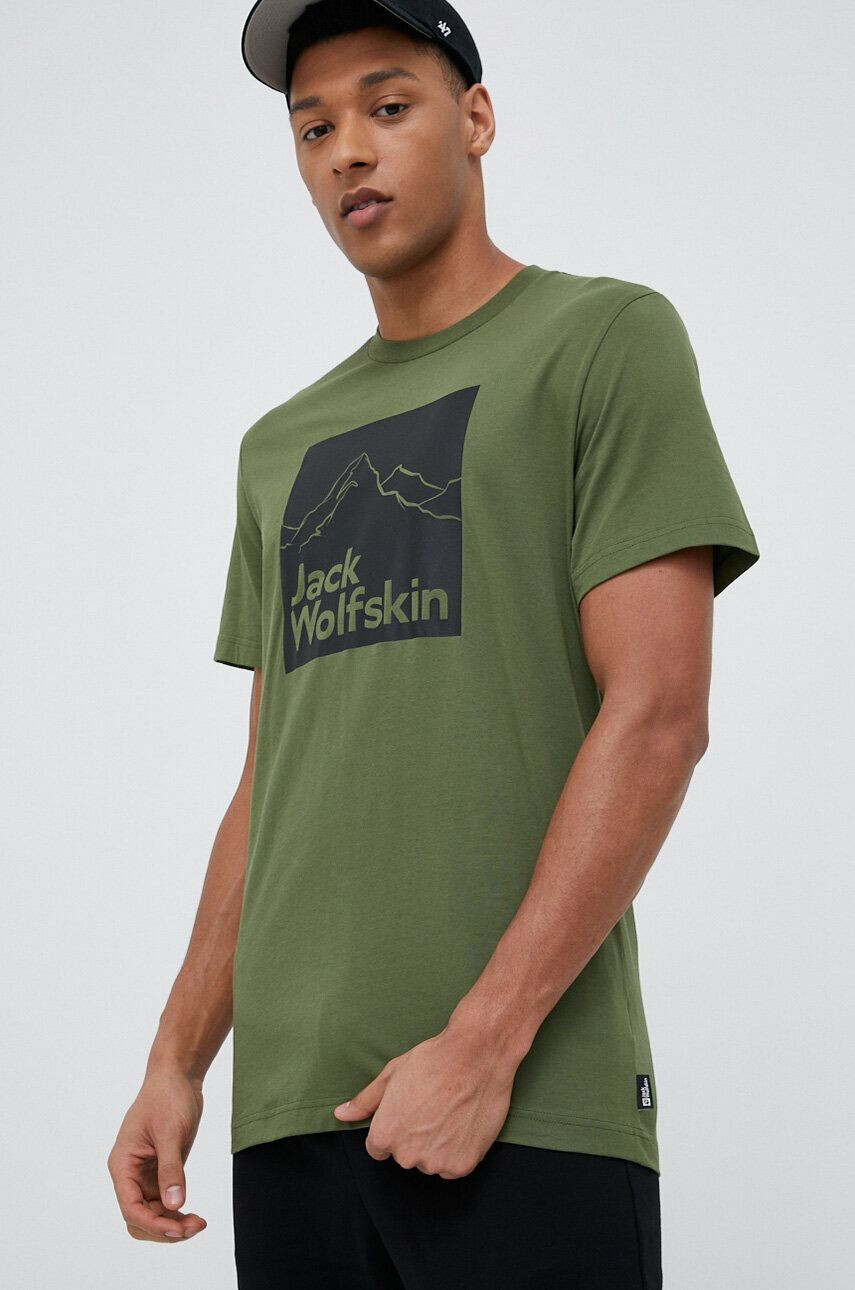 Jack Wolfskin tricou din bumbac culoarea albastru marin cu imprimeu - Pled.ro