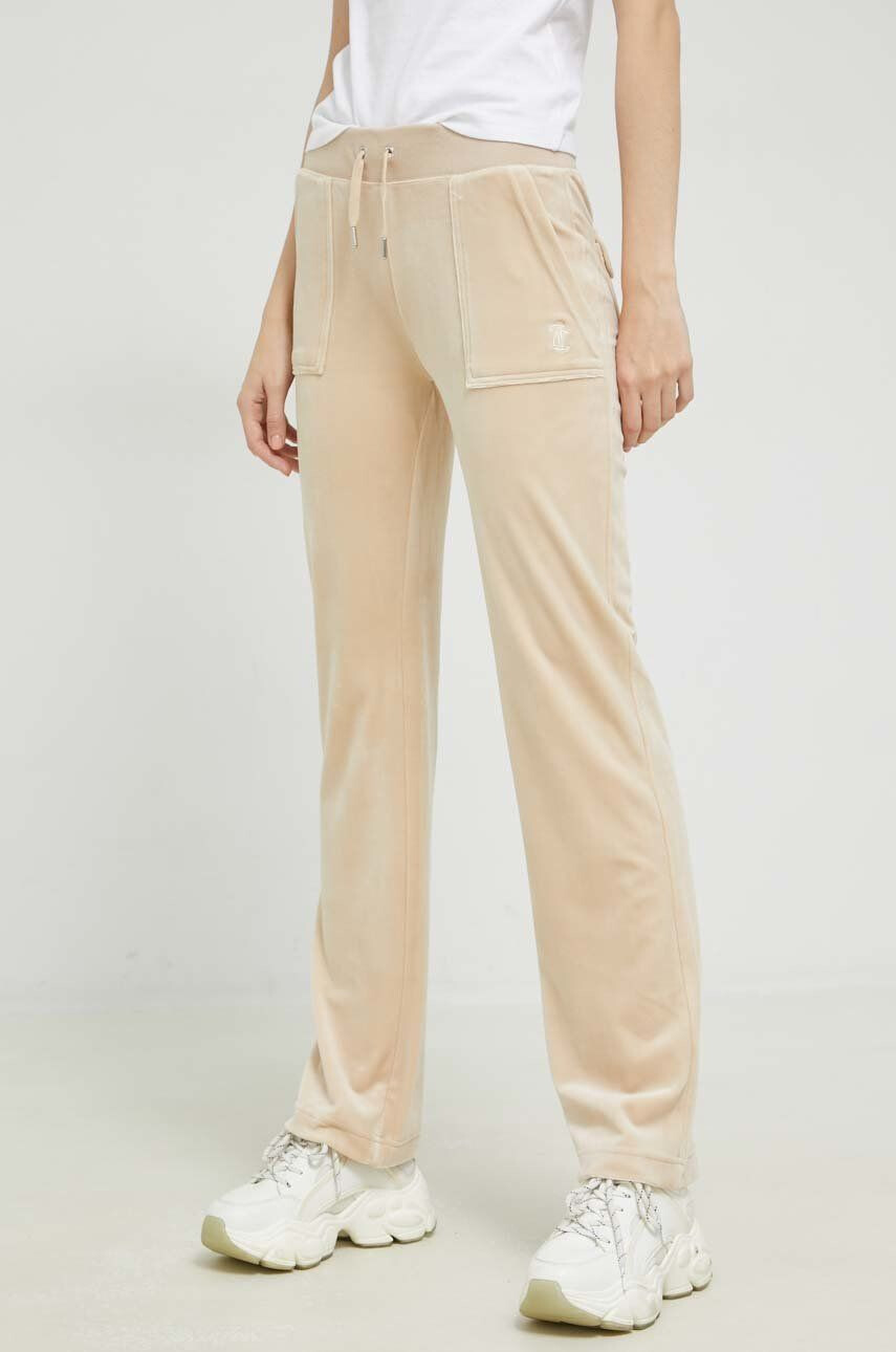 Juicy Couture pantaloni de trening Del Ray femei culoarea bej neted - Pled.ro