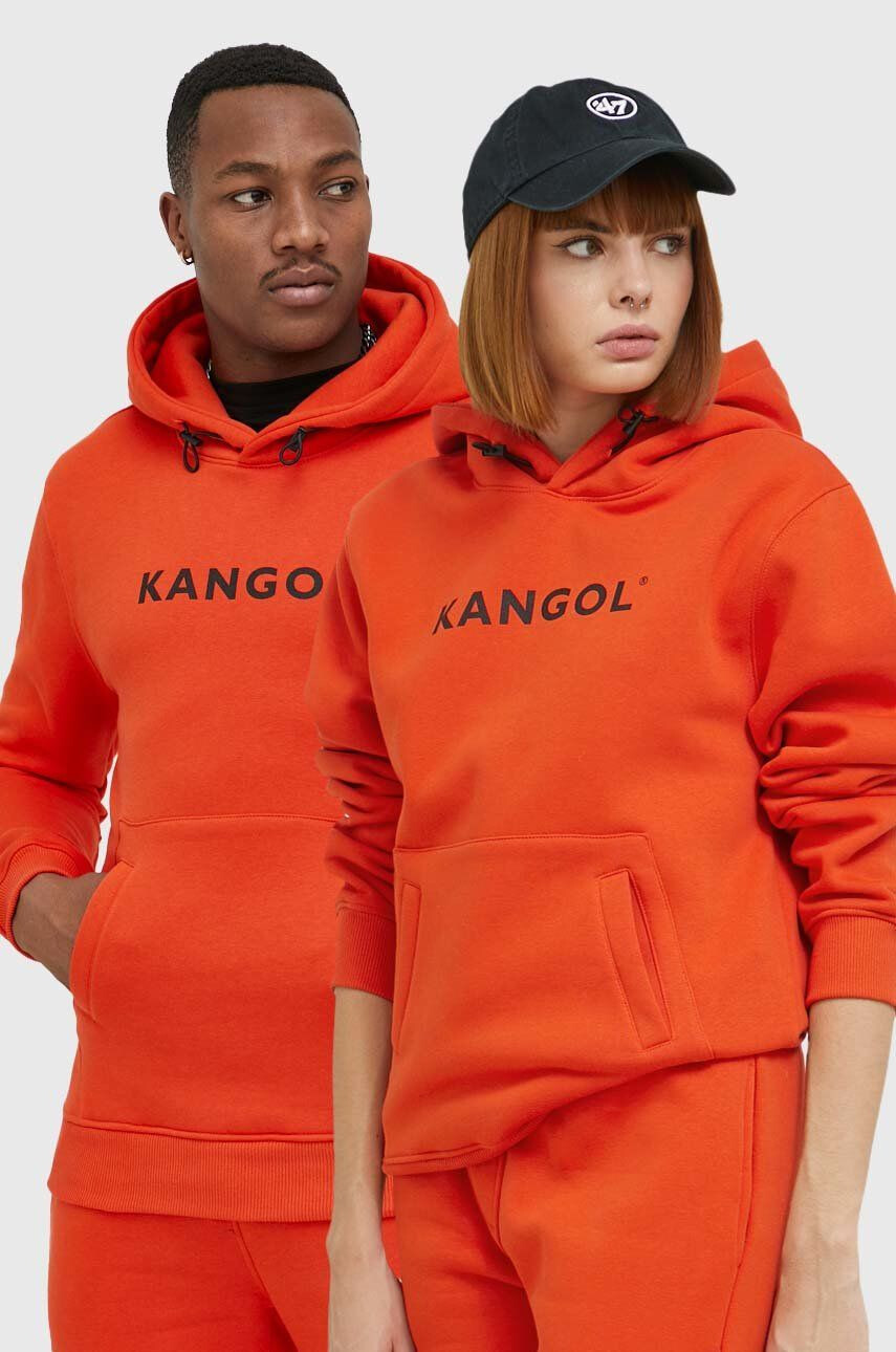 Kangol bluza unisex culoarea portocaliu cu glugă cu imprimeu - Pled.ro