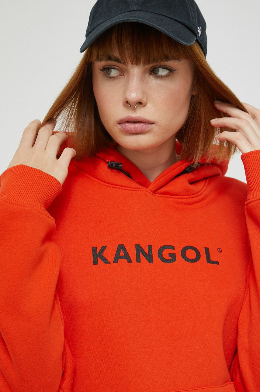 Kangol bluza unisex culoarea portocaliu cu glugă cu imprimeu - Pled.ro