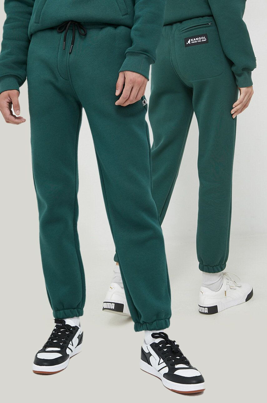 Kangol pantaloni de trening unisex culoarea verde neted - Pled.ro