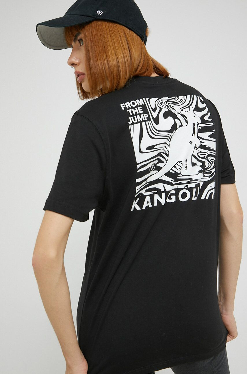 Kangol tricou din bumbac culoarea negru cu imprimeu - Pled.ro