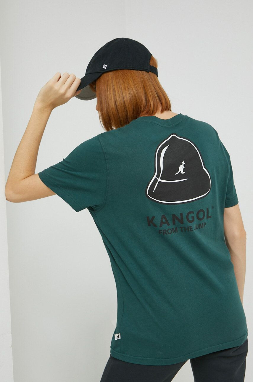 Kangol tricou din bumbac culoarea verde cu imprimeu - Pled.ro