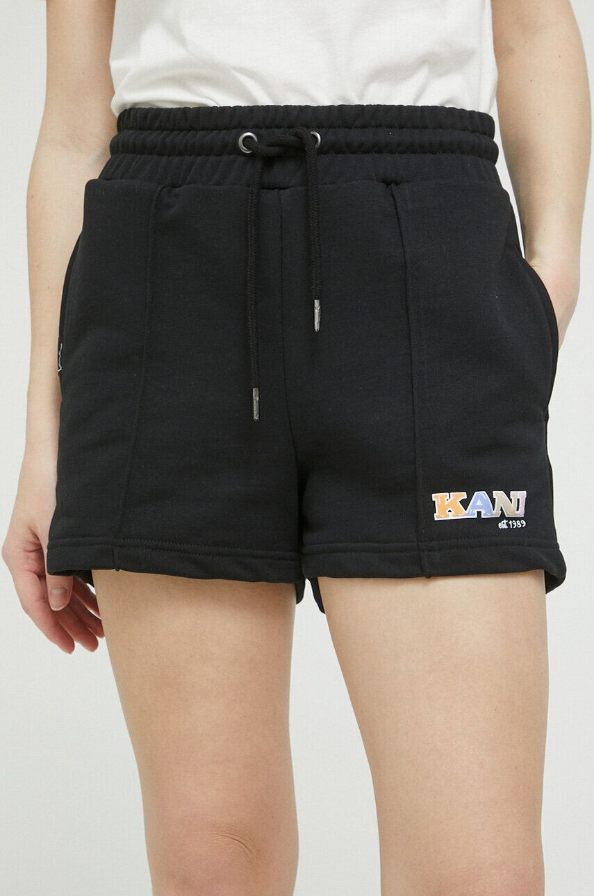 Karl Kani pantaloni scurti femei culoarea negru cu imprimeu high waist - Pled.ro