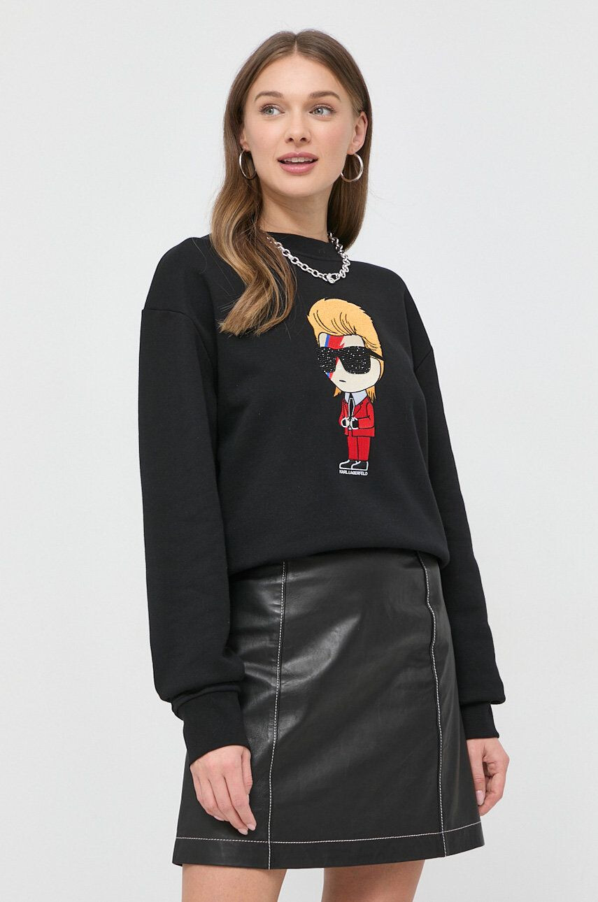 Karl Lagerfeld bluza femei culoarea negru cu imprimeu - Pled.ro