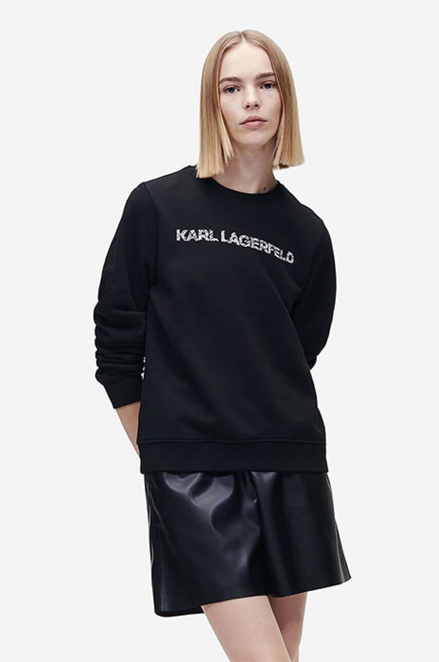 Karl Lagerfeld bluza Elongated Logo Zebra Sweat femei culoarea negru cu imprimeu - Pled.ro