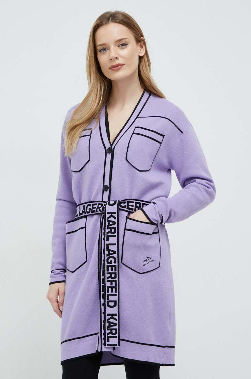 Karl Lagerfeld cardigan din amestec de lana femei culoarea violet - Pled.ro