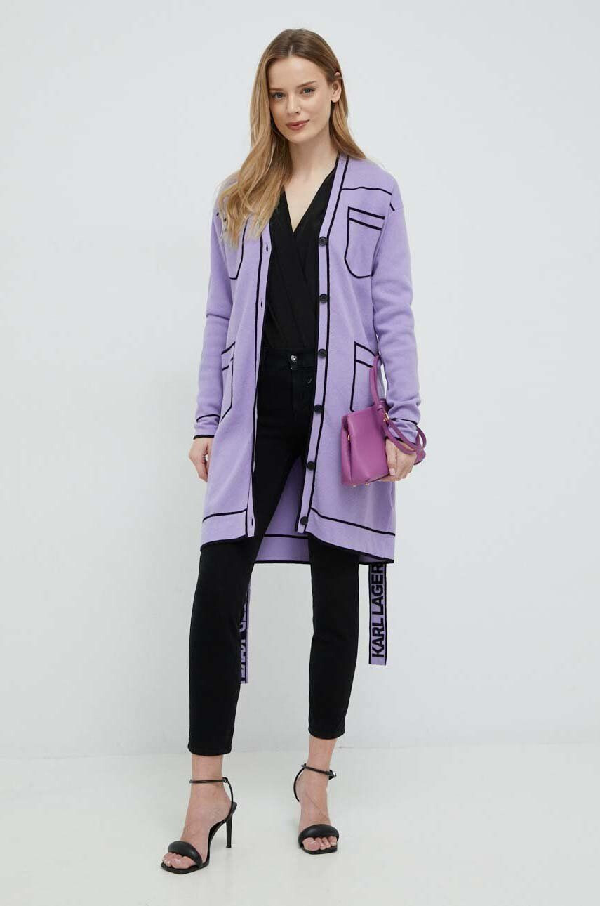 Karl Lagerfeld cardigan din amestec de lana femei culoarea violet - Pled.ro