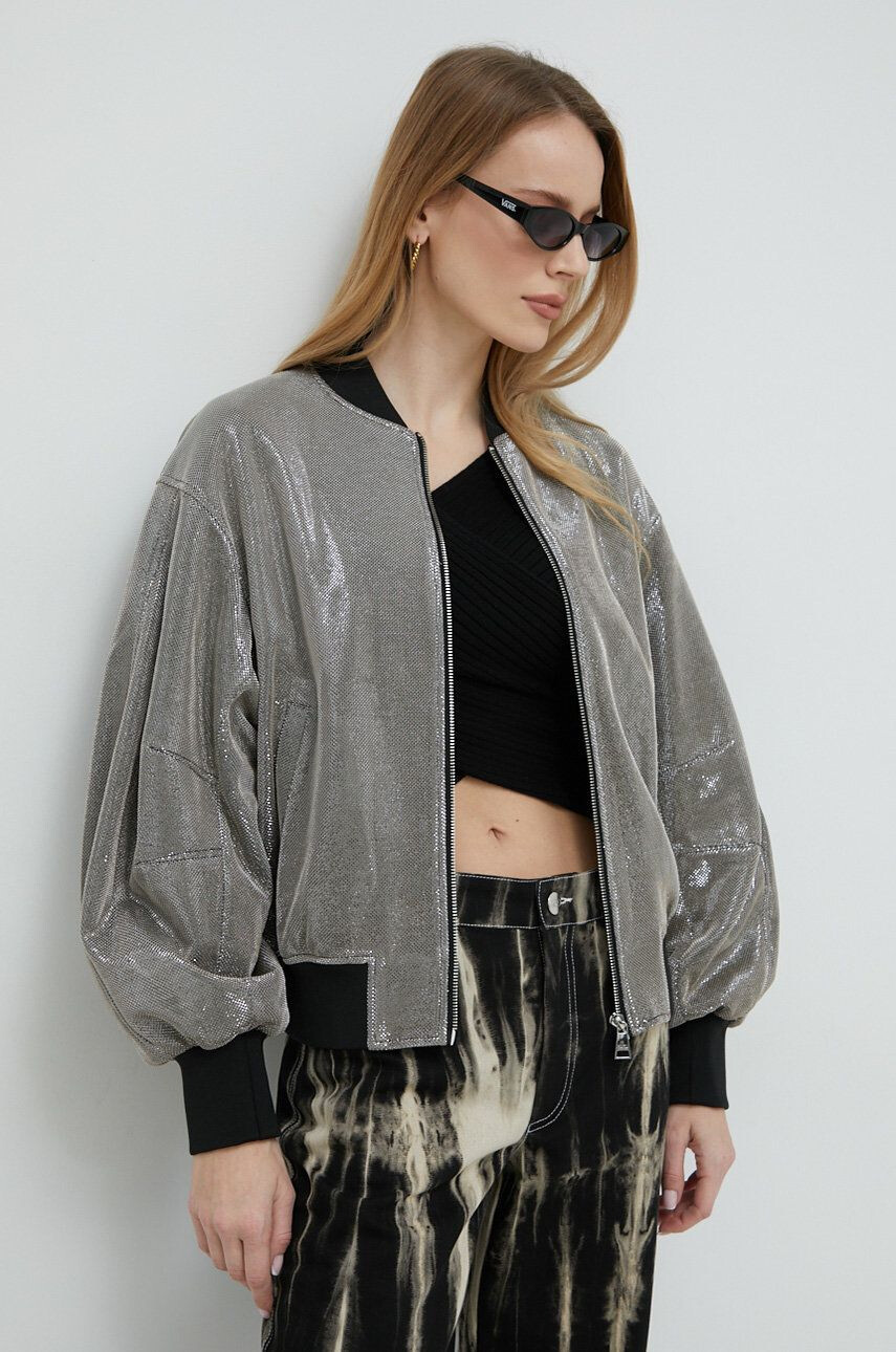 Karl Lagerfeld geaca bomber femei culoarea gri de tranzitie - Pled.ro