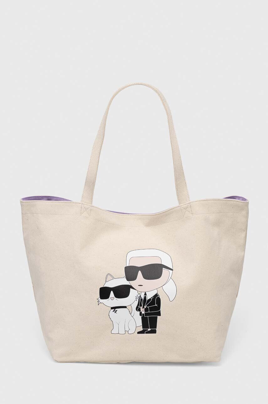 Karl Lagerfeld geanta de bumbac culoarea bej - Pled.ro