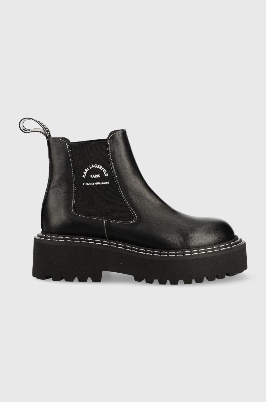 Karl Lagerfeld ghete chelsea de piele PATROL II femei culoarea negru cu toc plat KL45251 - Pled.ro