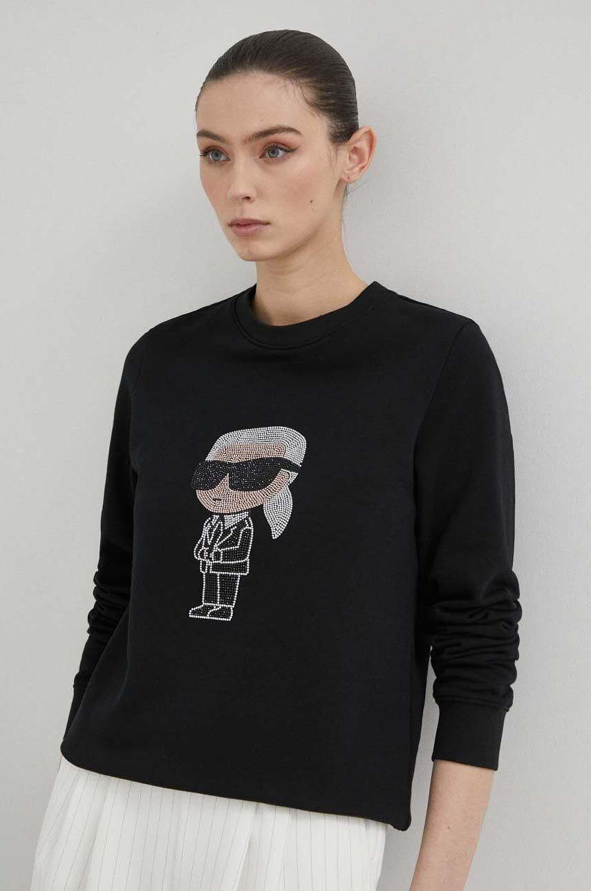 Karl Lagerfeld hanorac de bumbac femei culoarea negru cu imprimeu - Pled.ro