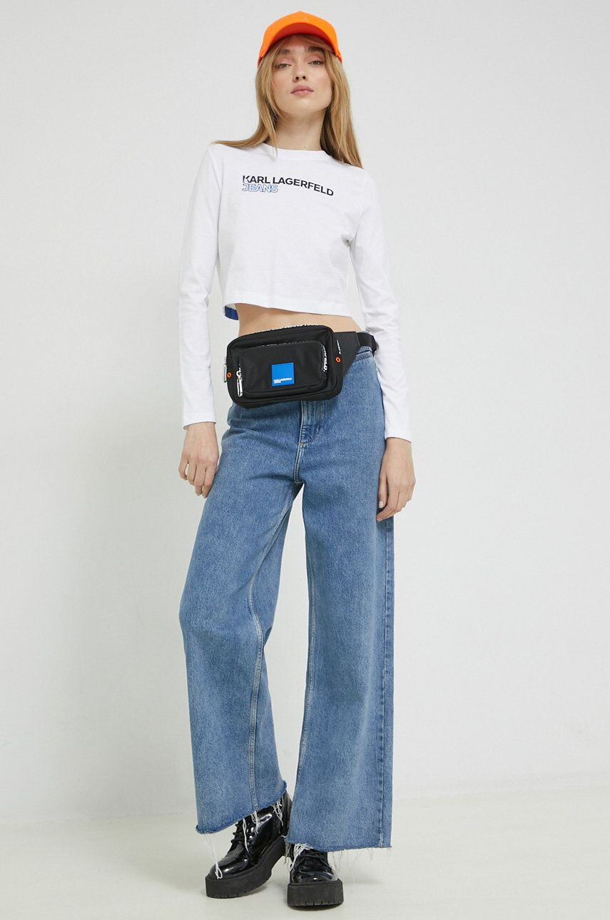 Karl Lagerfeld Jeans longsleeve din bumbac culoarea alb - Pled.ro