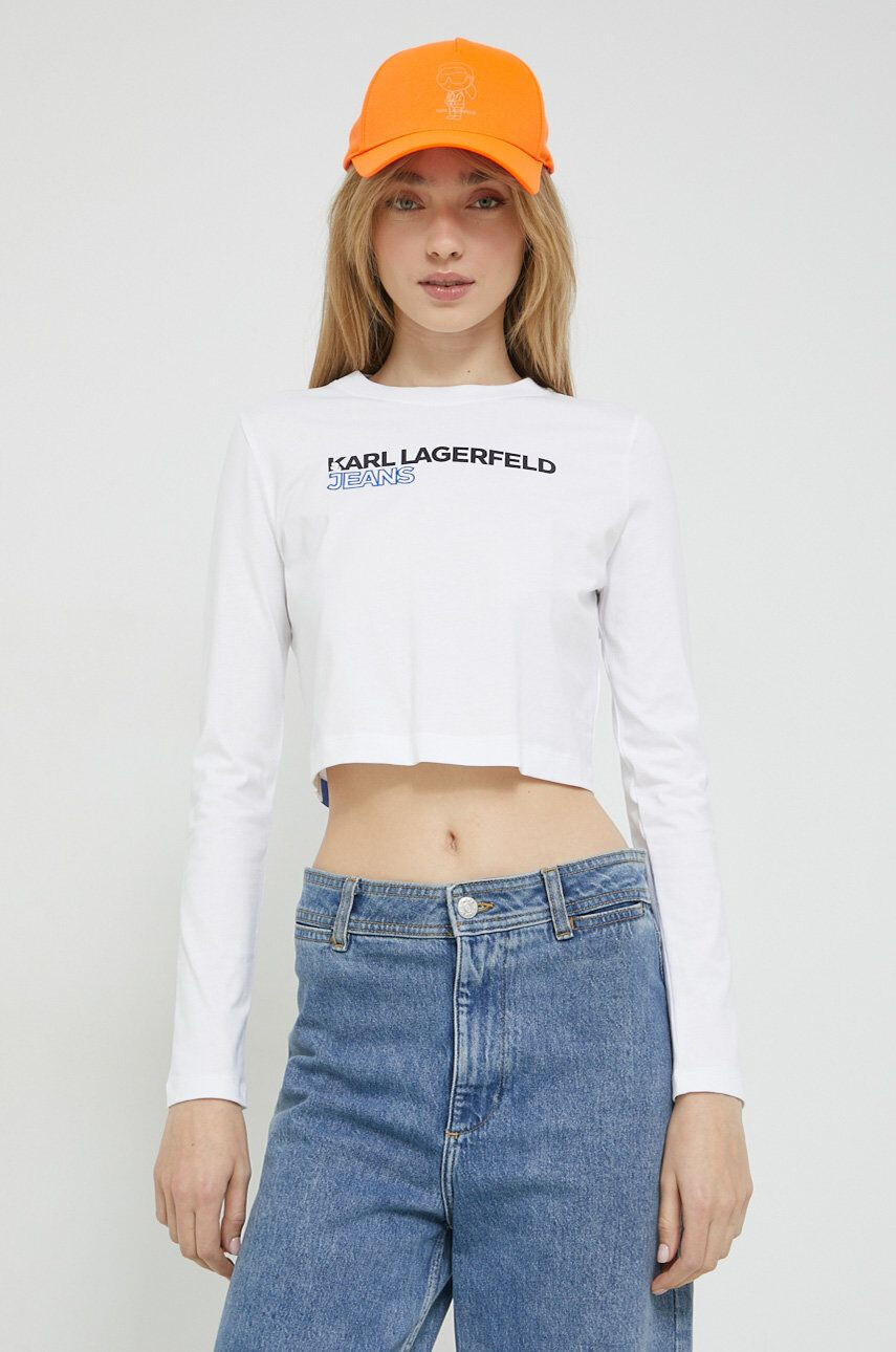 Karl Lagerfeld Jeans longsleeve din bumbac culoarea alb - Pled.ro