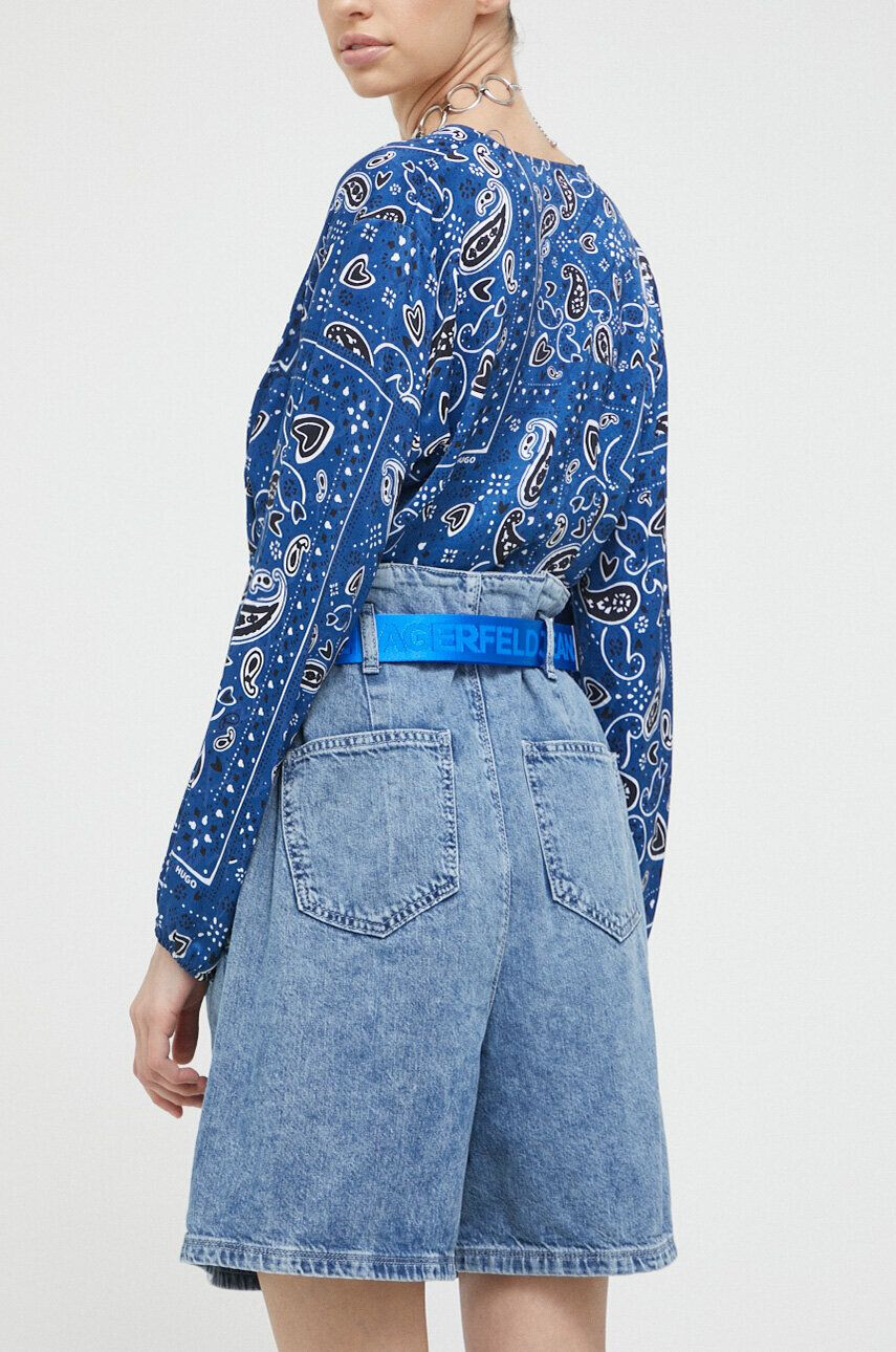 Karl Lagerfeld Jeans pantaloni scurti jeans femei neted high waist - Pled.ro