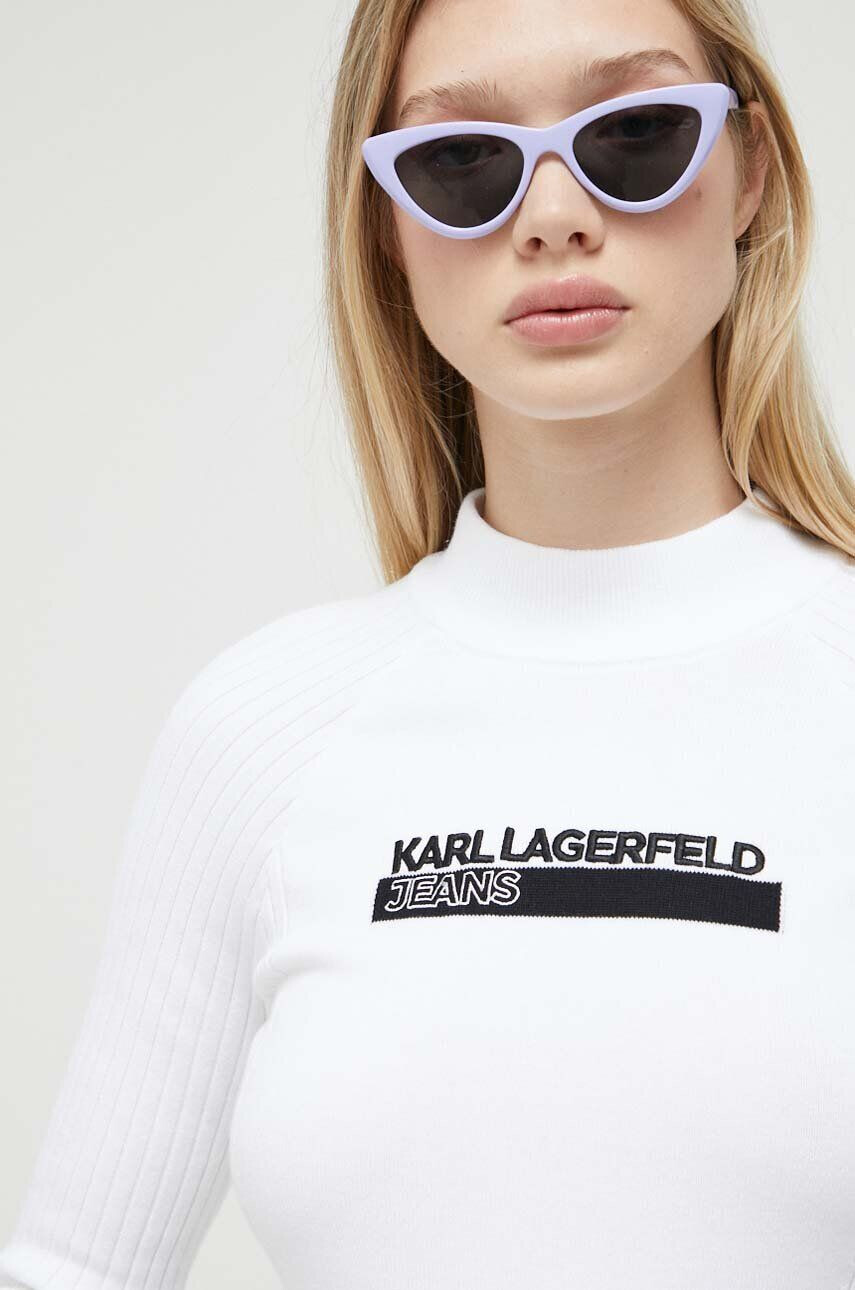 Karl Lagerfeld Jeans pulover femei culoarea alb cu turtleneck - Pled.ro